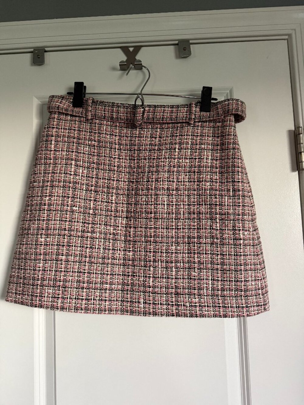 Theory Belted Tweed Pink Mini Skirt Sz-8 A line